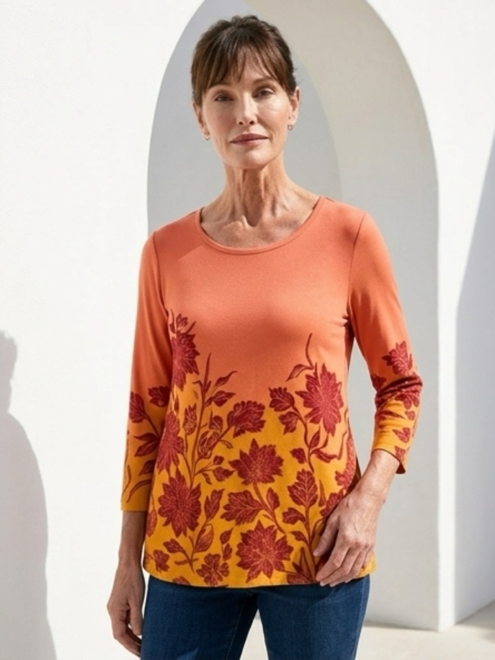 JM Collection - Floral Ombre Top - Size Large - NWT